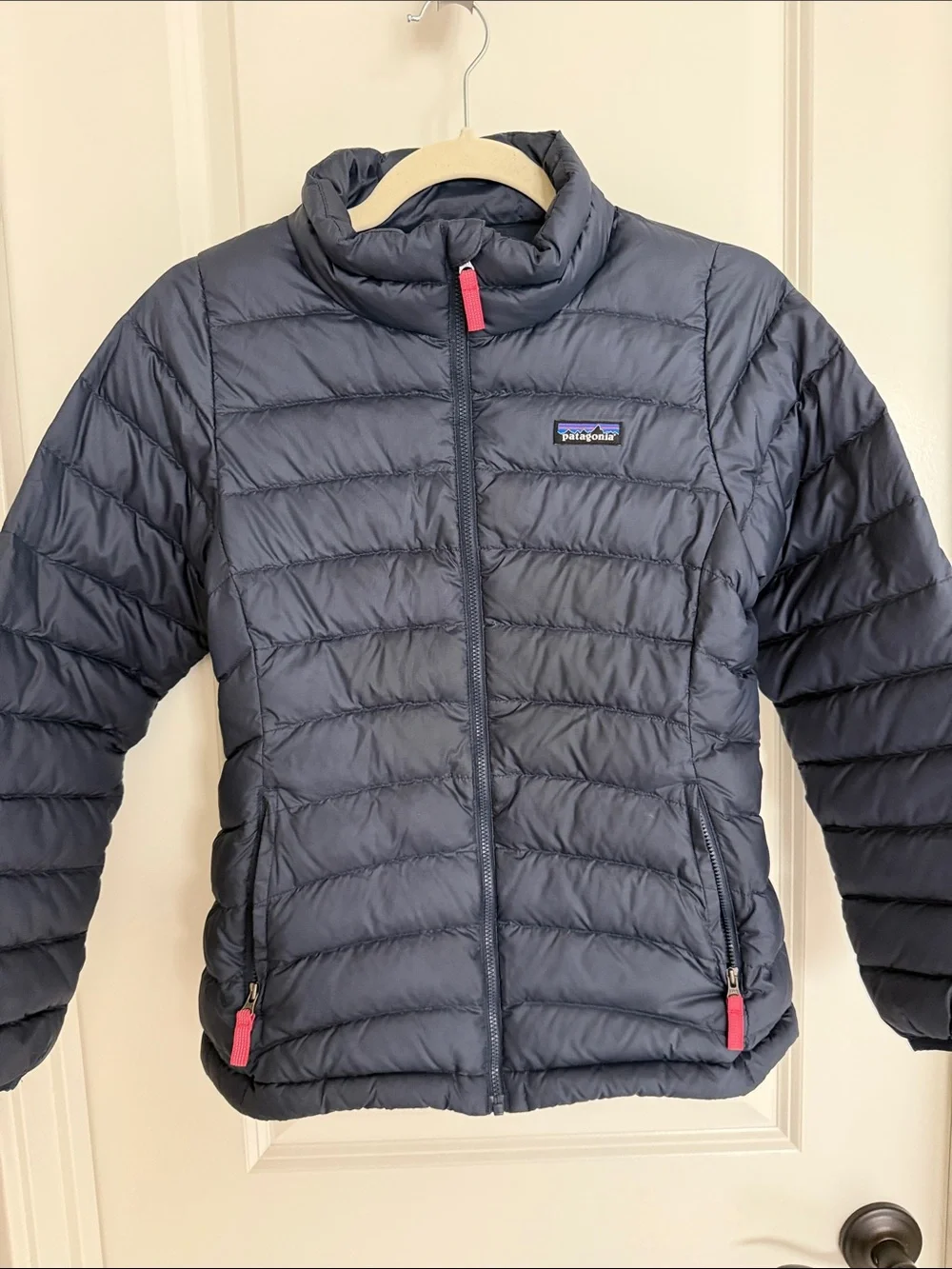 Patagonia Kids Puffer Jacket - Dark Navy with Pink Pulls